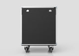 The 22U Shock Mount Slam Rack Case is a black rectangular equipment case with metal edges and four caster wheels, displayed from the front against a plain light background.