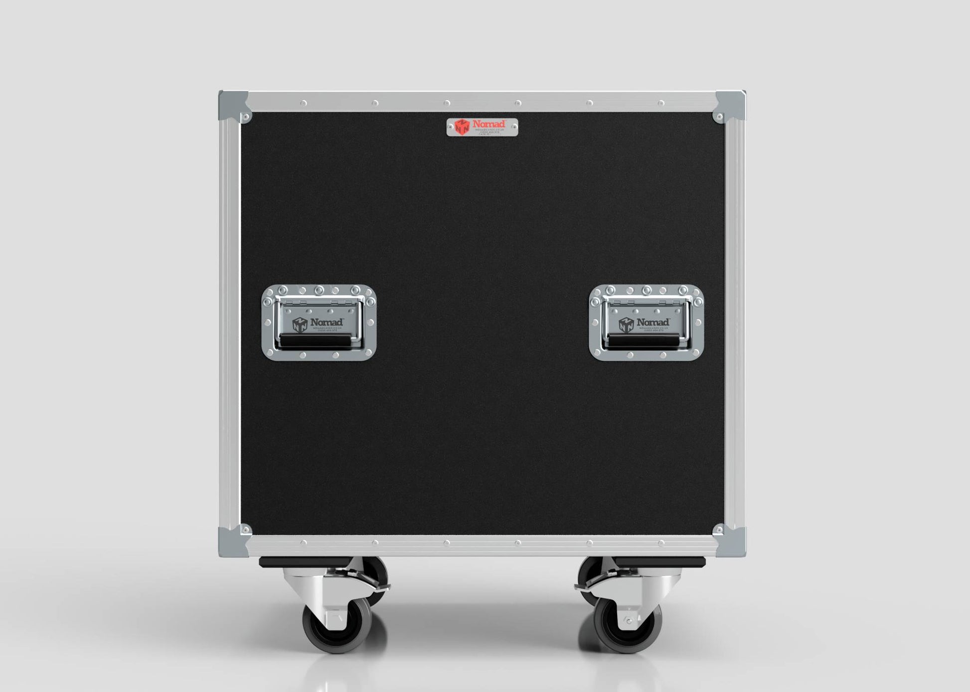 A black and silver 22U Shock Mount Slam Rack Case with two handles and a red Nomad label, shown against a plain light gray background.