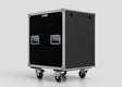 The 22U Slam Rack Case is a black rectangular equipment case with silver edges and handles, mounted on four swivel caster wheels, shown against a plain background.