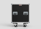 The 22U Slam Rack Case is a black and silver rolling equipment case featuring two recessed handles and bottom wheels, shown against a plain light background.