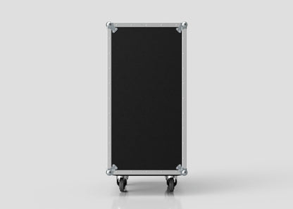 The 22U Standard Rack Case is a tall, rectangular black equipment rack with metal corners and edges, standing upright on four caster wheels against a plain light background.