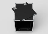A 24U Shock Mount Slam Rack Case in black, rectangular shape, with its removable lid set beside it, displayed from a top-down view on a plain light background.