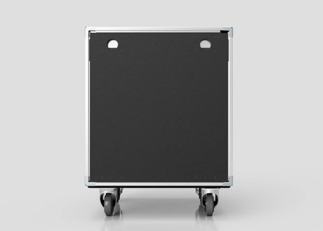 The 25U Shock Mount Slam Rack Case is a black, rectangular equipment case featuring a flat front panel, two handles, and four caster wheels, displayed against a plain light background.