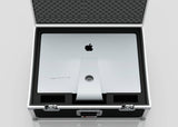 A 27" iMac Case with black foam lining holds a silver Apple iMac, displayed with the lid open to reveal the back. The case measures 745 x 600 x 273 mm, providing optimal protection and portability.
