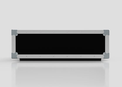 A 2U Shock Mount Slam Rack Case in black and silver, measuring 738 x 609 x 224 mm, is displayed front-facing against a plain light gray background.