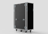 A large black 36U x 1032mm Suspended Shock Mounted Data Server Rack with metal edges, handles, and four caster wheels stands upright on a light gray background, with external dimensions of 1067 x 650 x 1732 mm.