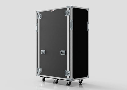 A large black 36U x 1032mm Suspended Shock Mounted Data Server Rack with metal edges, handles, and four caster wheels stands upright on a light gray background, with external dimensions of 1067 x 650 x 1732 mm.