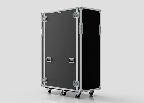 A large black 36U x 1032mm Suspended Shock Mounted Data Server Rack with metal edges, handles, and four caster wheels stands upright on a light gray background, with external dimensions of 1067 x 650 x 1732 mm.