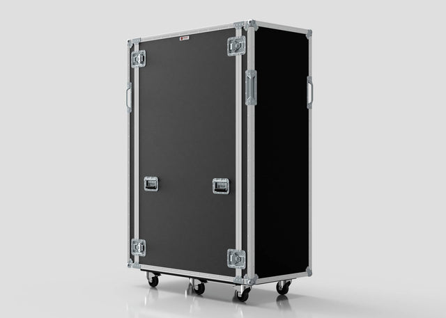 A large black 36U x 1032mm Suspended Shock Mounted Data Server Rack with metal edges, handles, and four caster wheels stands upright on a light gray background, with external dimensions of 1067 x 650 x 1732 mm.