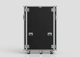 A 36U x 1032mm Suspended Shock Mounted Data Server Rack, black, with external dimensions of 1330 x 650 x 1922 mm, metal edges, reinforced corners, two side handles per side, and four bottom wheels, shown on a plain light background.