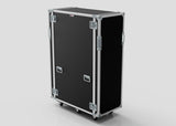 A 36U x 1032mm Suspended Shock Mounted Data Server Rack in black with silver metal edges, handles, and latches stands upright on four caster wheels (1330 x 650 x 1922 mm), shown against a plain white background.