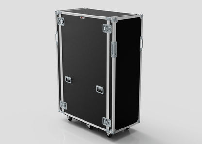 A 36U x 1032mm Suspended Shock Mounted Data Server Rack in black with silver metal edges, handles, and latches stands upright on four caster wheels (1330 x 650 x 1922 mm), shown against a plain white background.