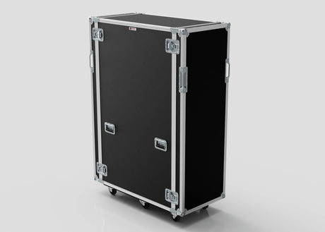 A 36U x 1032mm Suspended Shock Mounted Data Server Rack in black with silver metal edges, handles, and latches stands upright on four caster wheels (1330 x 650 x 1922 mm), shown against a plain white background.