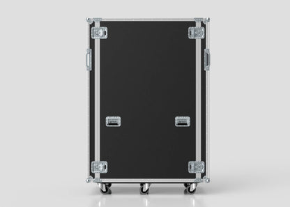 A 36U x 1032mm Suspended Shock Mounted Data Server Rack with black rectangular design, metal edges, latches, and handles stands upright on four caster wheels (1330 x 650 x 1922 mm) against a plain light background.