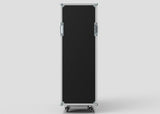 A 36U x 1032mm Suspended Shock Mounted Data Server Rack with metal edges, side handles, wheels, and external dimensions of 1067 x 650 x 1732 mm stands upright against a plain light background.