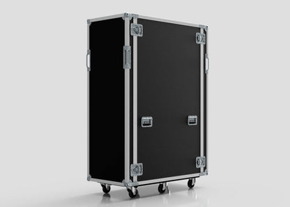 A 36U x 1032mm Suspended Shock Mounted Data Server Rack in a large black rectangular road case with metal edges, handles, latches, and four caster wheels; external dimensions: 1330 x 650 x 1922 mm.