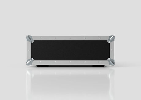 The 3U Foam Shock Mounted 19" Rack Case is a rectangular black and silver equipment case made from European Birch plywood with metal corner protectors, shown from the front against a plain light background.