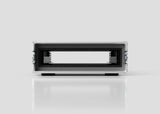 Front view of an empty 3U Foam Shock Mounted 19" Rack Case, featuring metal construction with side handles, set against a plain light background.