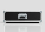A black and silver 3U Shock Mount Slam Rack Case features metal edges, protective corners, a central handle, and a Nomad label, shown on a plain light background.