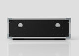 The 3U Slam Rack Case is a rectangular metal enclosure with a black front panel featuring two circular holes, shown against a plain light background. Its external dimensions are 643 x 561 x 204 mm.