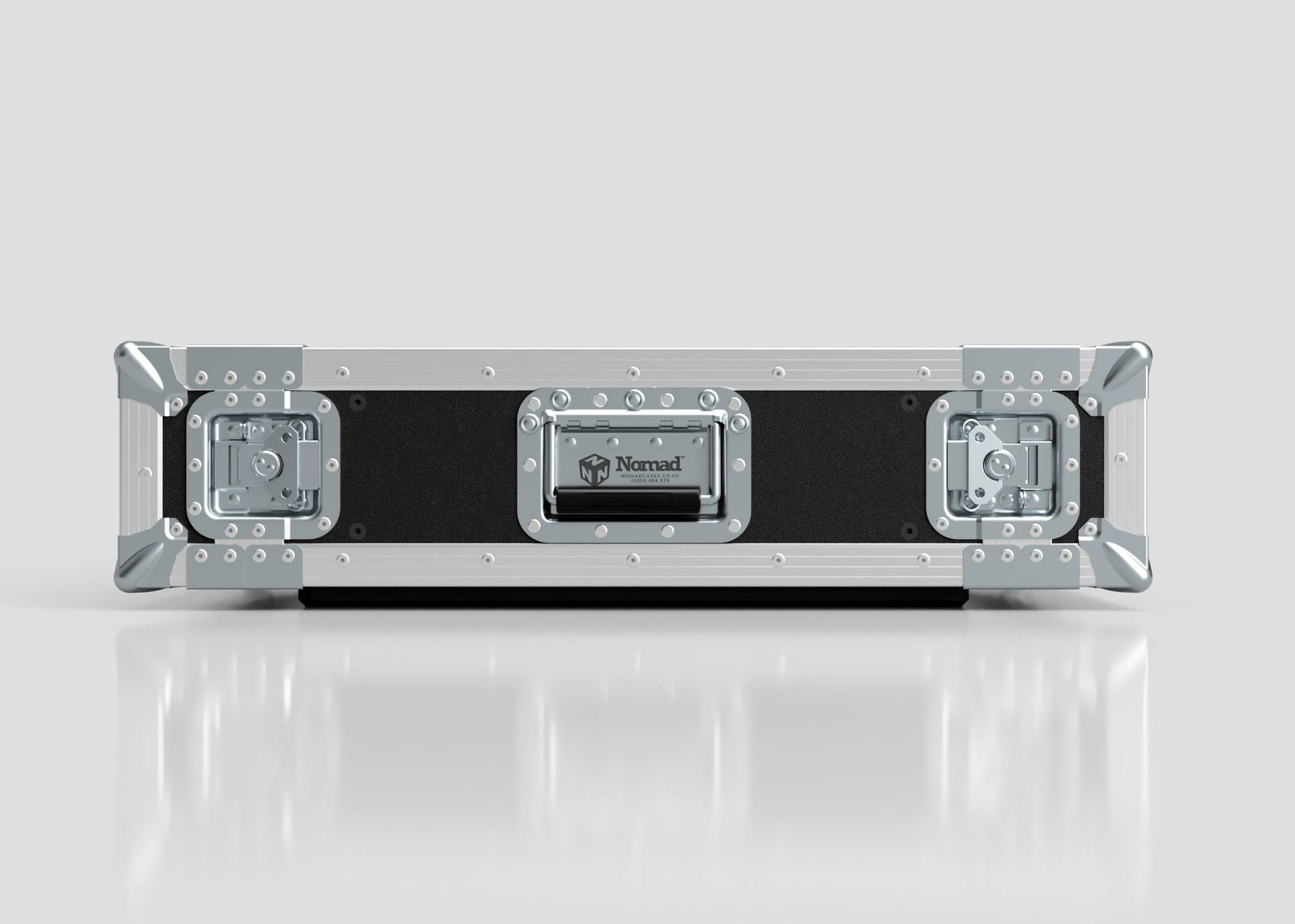 The 3U Standard Rack Case, in black and silver with metal reinforcements and a Nomad logo on the front, offers top-tier equipment protection and is shown against a plain white background.