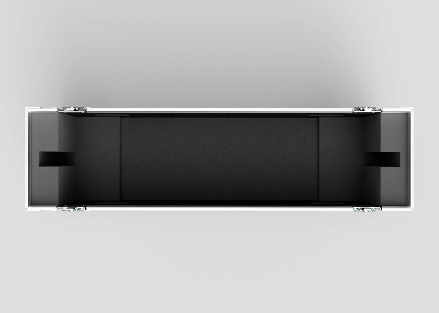 A top-down view of an empty, rectangular 40" Single LED TV Screen Case with padded interior and metal hinges on both ends, set against a plain light background.