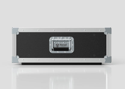 A 4U Slam Rack Case, black and silver with metal edges and a central handle, is shown against a plain light background.