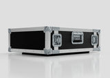 The 4U Standard Rack Case, featuring a sleek black and silver design with reinforced metal corners and sturdy handles, rests on a white surface against a plain background.