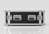 The 4U Suspended Shock Mounted Rack Case is a sturdy black and silver metal storage case with reinforced corners, three front latches, and suspended shock mounted racks for enhanced equipment protection.
