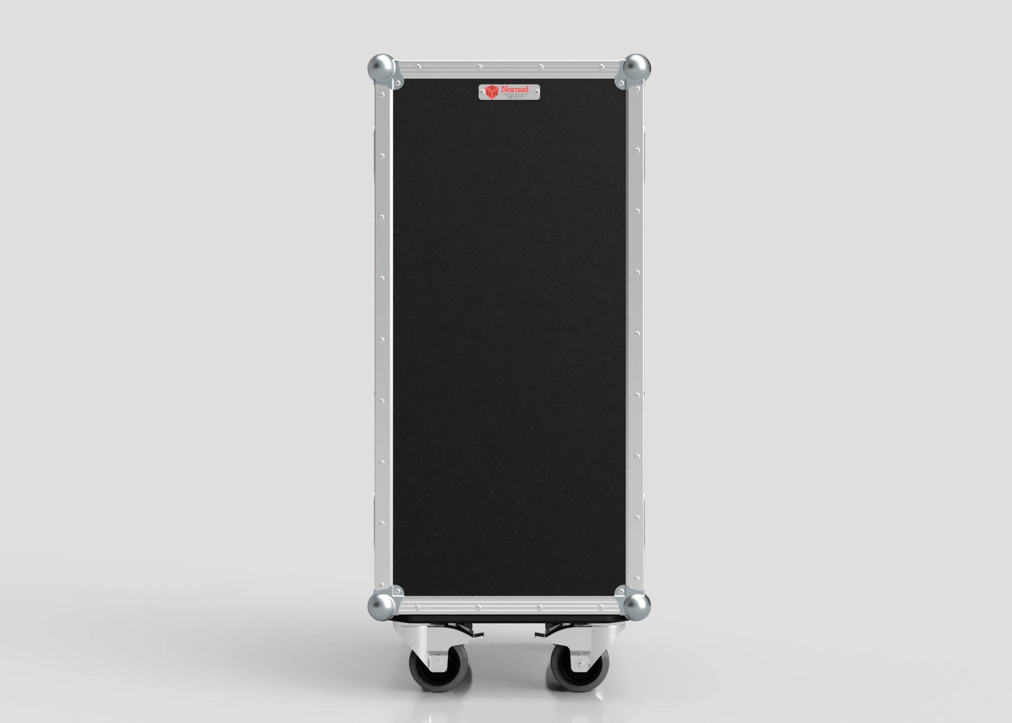 The 5 Way Euro Crate Case, a tall rectangular black storage case with metal edges, corner protectors, and swivel wheels, is displayed against a plain white background.