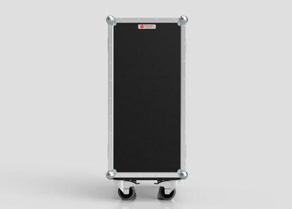 The 5 Way Euro Crate Case, a tall rectangular black storage case with metal edges, corner protectors, and swivel wheels, is displayed against a plain white background.