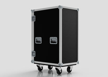 The 5 Way Euro Crate Case is a large black storage case with metal edges, two handles, and four caster wheels—a secure solution for organizing tools or Euro crates.
