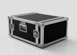 The 5U Standard Rack Case in black and silver features metal reinforcements, corner protectors, and secure latches, displayed on a white surface.