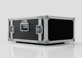 The 5U Standard Rack Case, featuring black and silver finishes with metal reinforcements, is displayed on a reflective surface against a plain background.