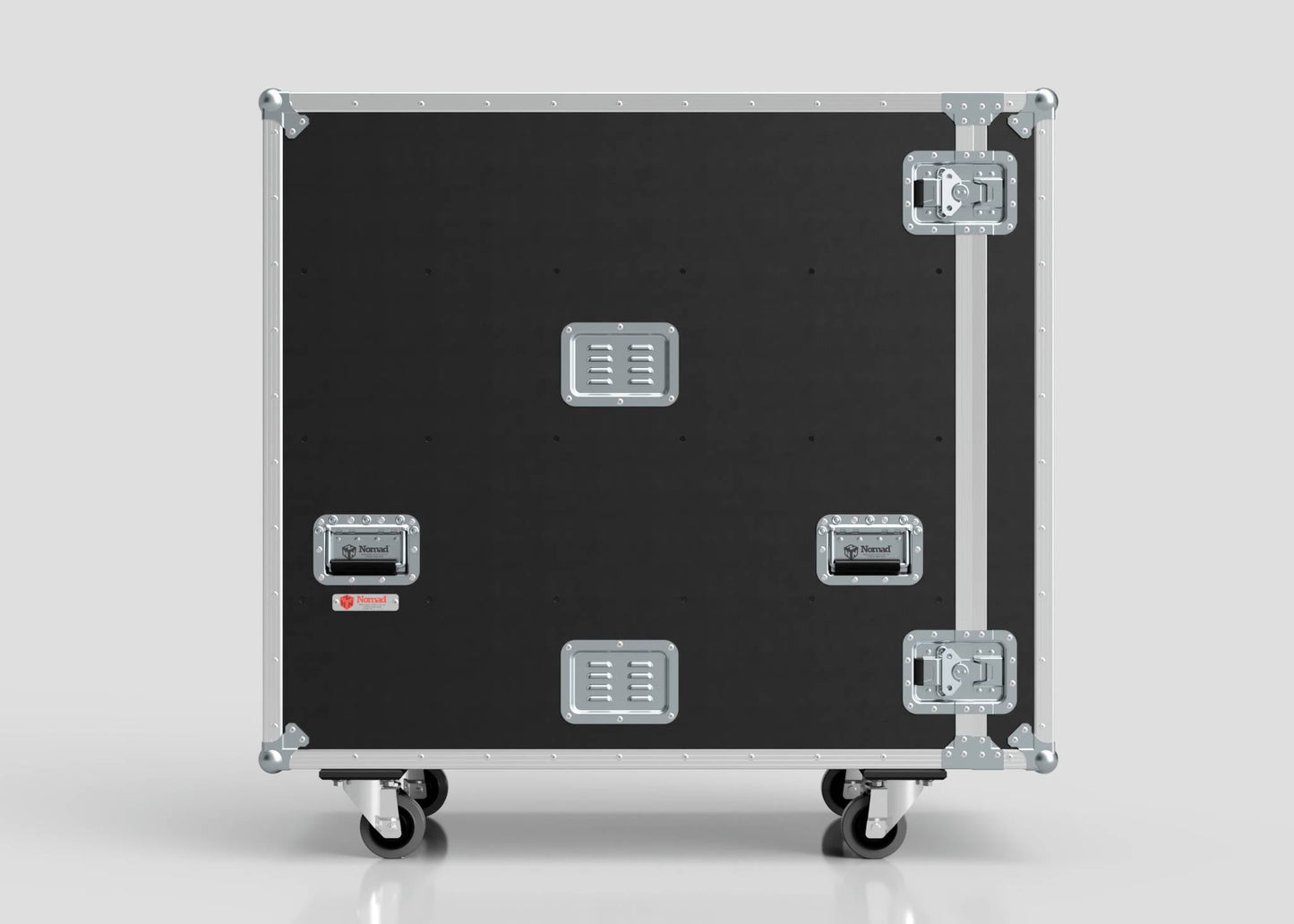 The 6 Way COLORado PXL Curve 12 Case is a black box with silver hardware and external dimensions of 1220 x 600 x 1169 mm.