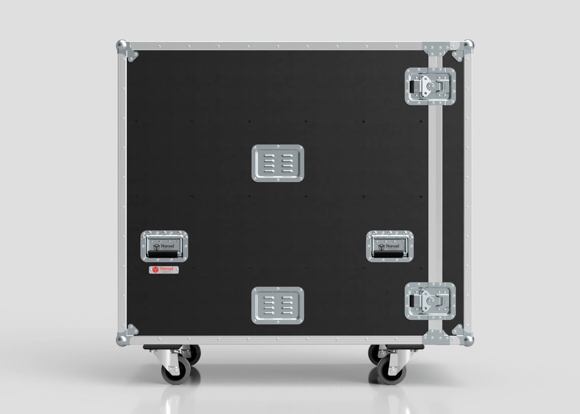 The 6 Way COLORado PXL Curve 12 Case is a black box with silver hardware and external dimensions of 1220 x 600 x 1169 mm.