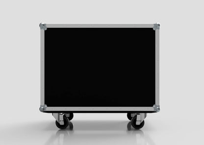 The 6 Way Euro Crate Case is a large black rectangular equipment case with metal edges and four caster wheels, designed for high load capacity, shown on a plain light background.
