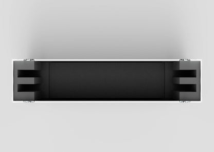 Top-down view of an empty 60" Double Screen Case, rectangular and black, with foam padding on each side, set against a plain light background.