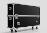 The 60" Single Screen Case is a black rectangular road case with metal corners, handles, and latches, standing on four caster wheels against a plain light background.