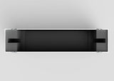Top-down view of an empty 65" Single Screen Case, rectangular with black and gray colors, featuring foam padding at both ends and side latches.