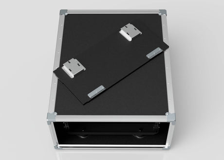 A 6U Shock Mount Slam Rack Case in black and silver with a removable lid, shown partially open on a white background.