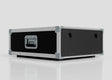 The 6U Slam Rack Case, featuring a black and silver design with metal reinforcements, handles, and corner protectors, is placed on a white surface.