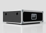 Black and silver 6U Slam Rack Case with metal edges, corner protectors, side handles, and a label plate on one side, shown on a plain white surface.
