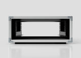 Front view of an empty 6U Slam Rack Case rackmount enclosure with an open slot, black interior, and silver frame, set against a plain light background.