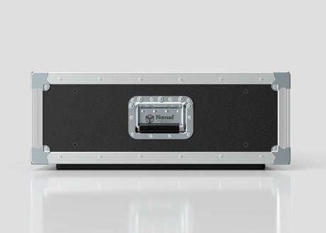 A black and silver 6U Slam Rack Case with metal edges, rivets, and a handle featuring the Nomad logo, shown against a plain white background.