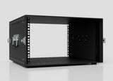 The 6U Lite Guard™ Standard Rack Case, a lightweight HDPE 19-inch rack in black with open front and side handles, is shown on a reflective surface against a plain light background.