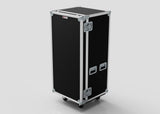 A black and silver rectangular 7 Drawer Production Case with metal edges, corner protectors, two latches, and handles stands upright on a light background—ideal for storing gear and Side Attaching Trestle Table accessories.