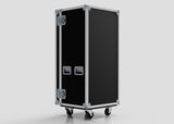 The Nomad Casing 7 Drawer Production Case is a large black road case with metal edges, four latches, and caster wheels, designed for easy transport. Its external dimensions are ideal, shown against a plain light background.
