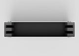 The 70" Double Screen Case is a rectangular black case with metallic edges, shown from above with its open interior revealing foam padding on both ends, set against a plain gray background.