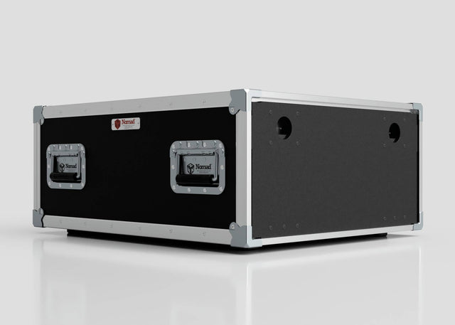The 7U Shock Mount Slam Rack Case is a black and silver protective equipment case with metal corner reinforcements and two side handles, displayed against a plain light background.